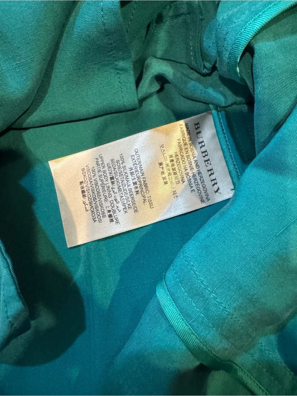 Burberry Prorsum Teal Silk Blend Trench Coat Womens Medium ITA 44 - Picture 5 of 7